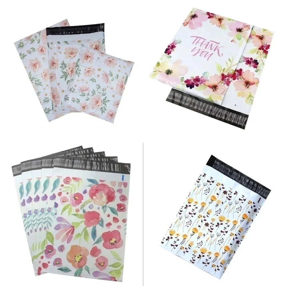 100 Poly mailers 10x13” shipping bags floral thank you variety print self seal